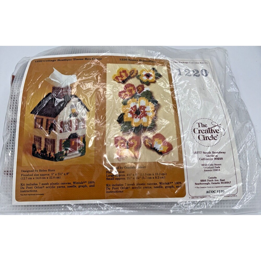 Vintage The Creative Circle Stitchery KIT  #1220, 1226 USA Butterflies & Cottage